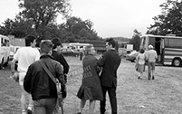 The Smiths with a fan backstage at Glastonbury 1984