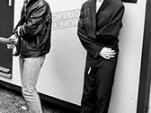 The Smiths with a fan backstage at Glastonbury 1984