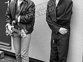 The Smiths with a fan backstage at Glastonbury 1984